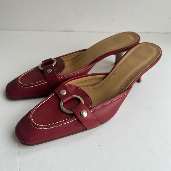 Coach Shoes - Coach Italy Sheri Red Kitten Heel Silver Buckle Mule loafers size 6B